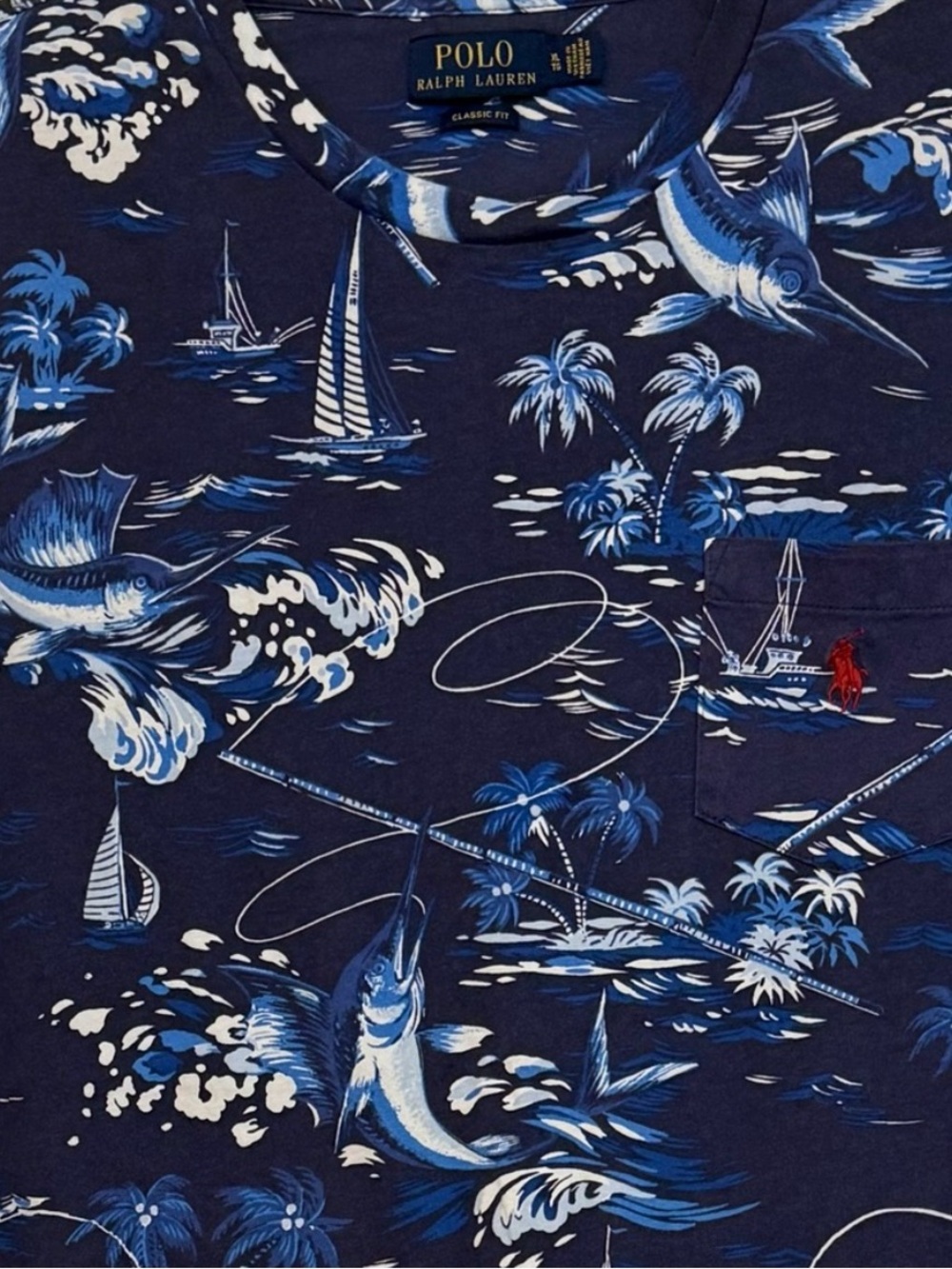 Polo Ralph Lauren Marlin Nautical All Over Print Pocket Tee XL